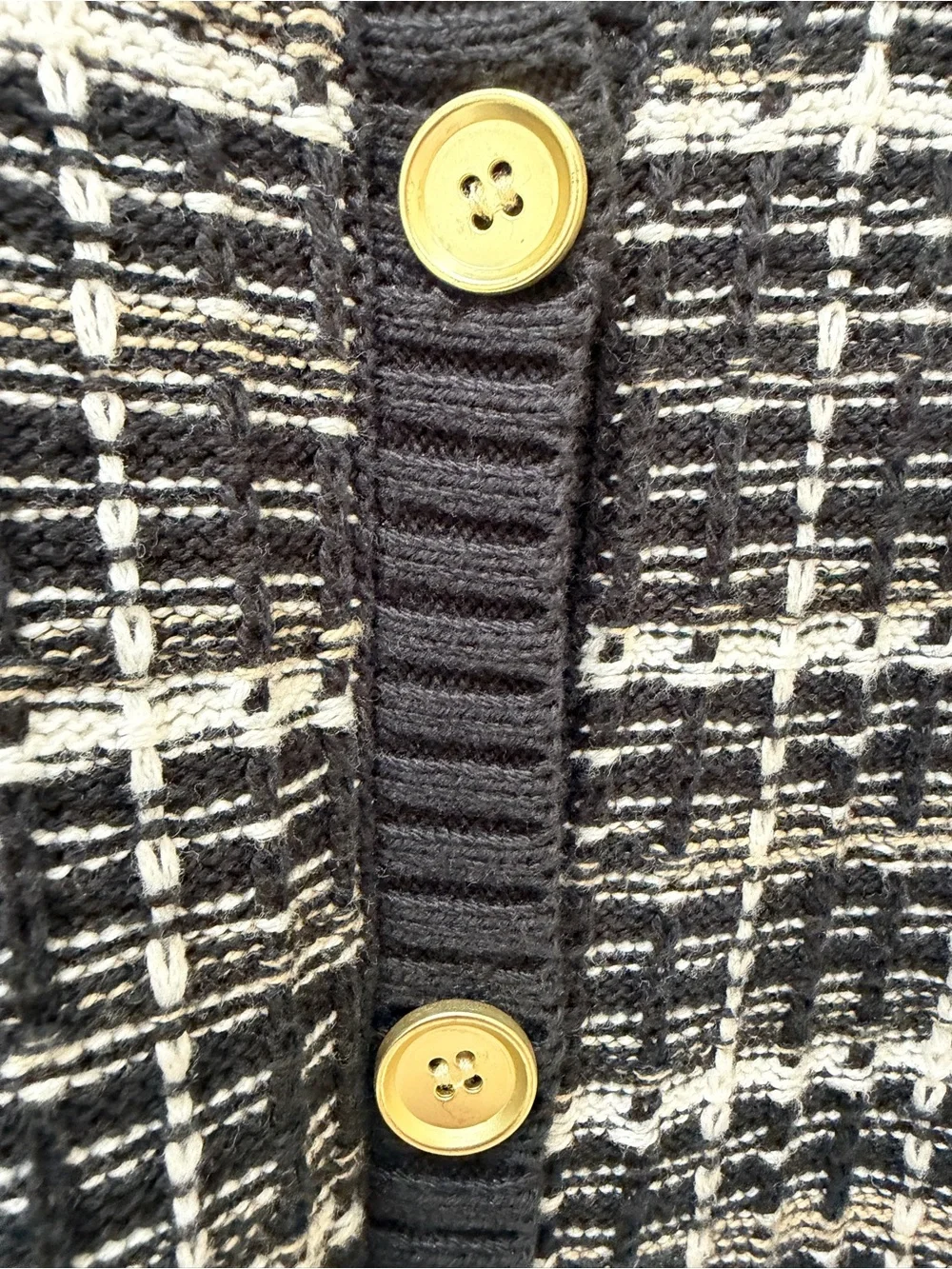 🩷 J. Crew Black & White Plaid Knit Button-Front Lady Jacket Sweater Size Small